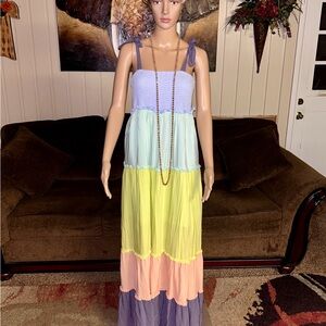 J. NNA • Large • Maxi • Dress • Multi-Colors • Block Smocked • New W/Tags
